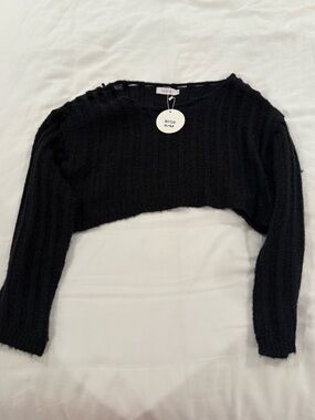 Princess Polly Black Knit Long Sleeve Cropped Shirt